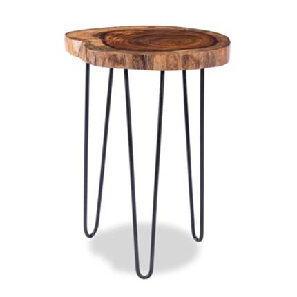 Log stool (brown finish and black iron legs)